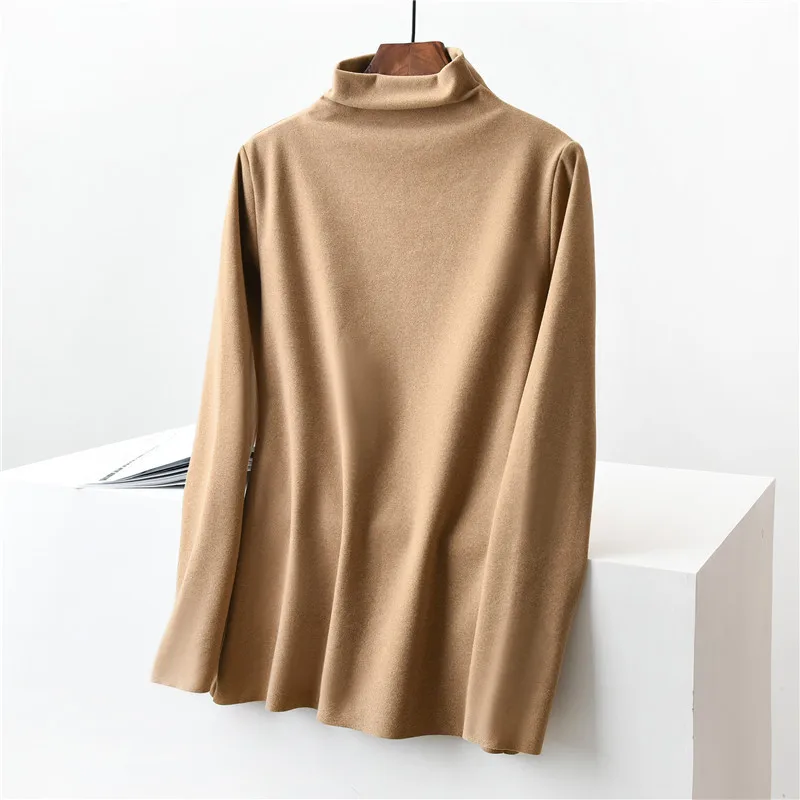 Winter High Collar Long Sleeve Thermal T-shirt Women's Large Base Coat Thermal Underwear Tops Thick Solid Three Second Fast Heat