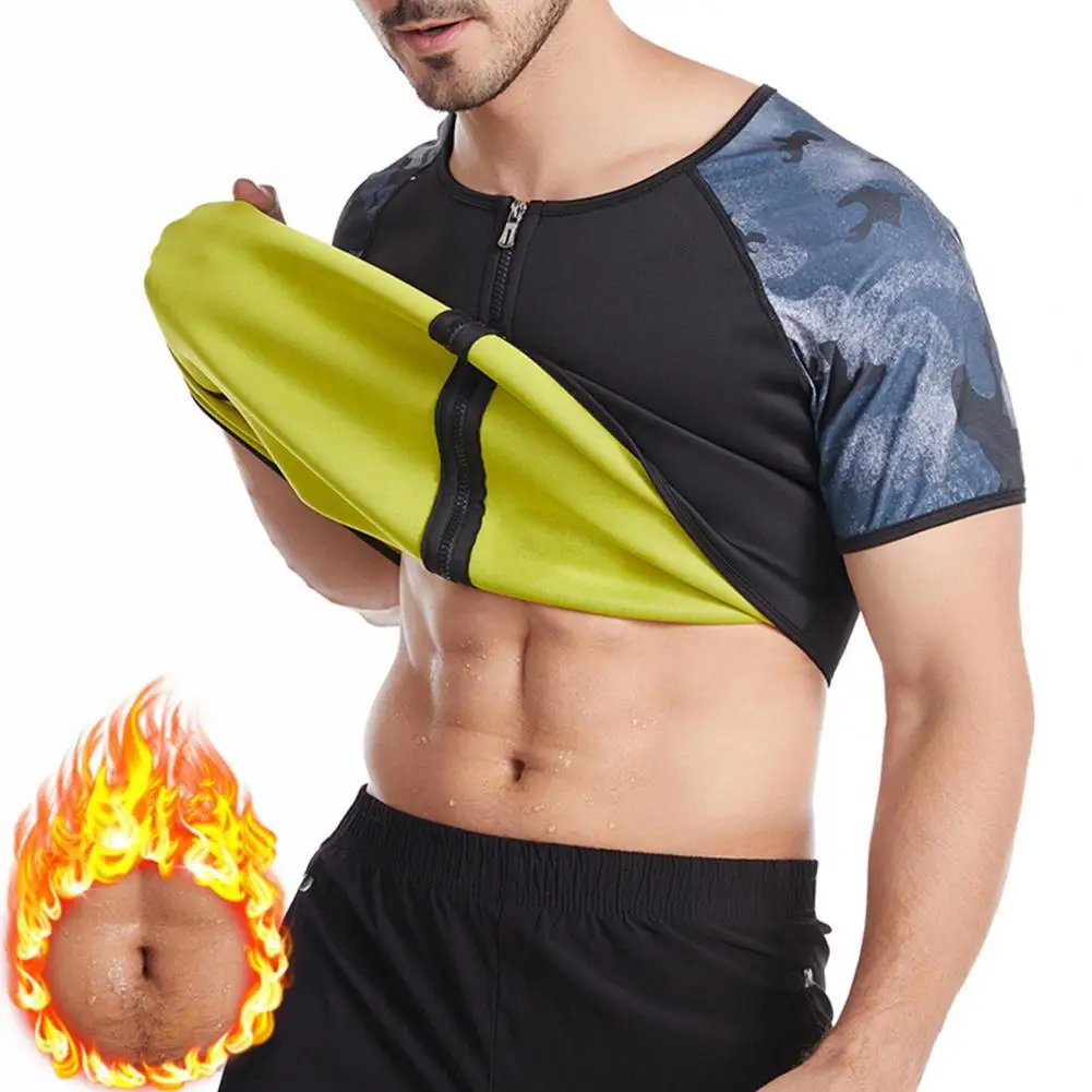 

Men Waist Trainer Soft Short Sleeve Round Neck Polyester Sauna Sport Sweat Corset Tank Tops Body Shper for Gym