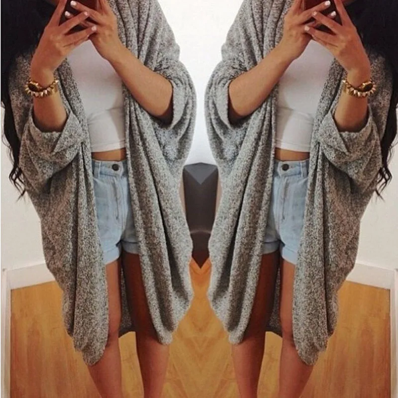 Women Knitted Cardigans Sweater Fashion Autumn Bat Sleeve Loose Coat Casual Button Thick V Neck Solid Female Tops 2023