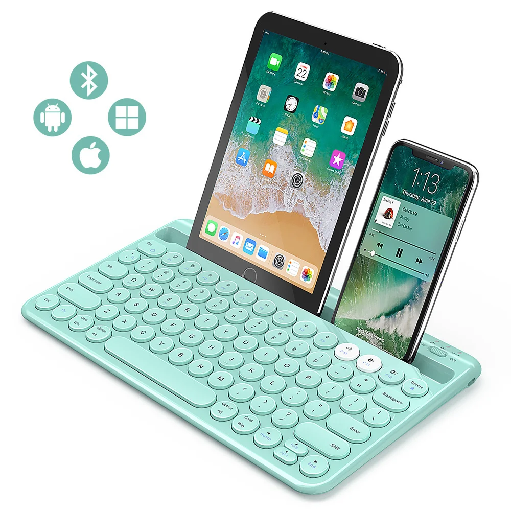 

Jelly comb Bluetooth Keyboard Multi-Device Rechargeable Wireless with Built-in Stand Slot Compatible
