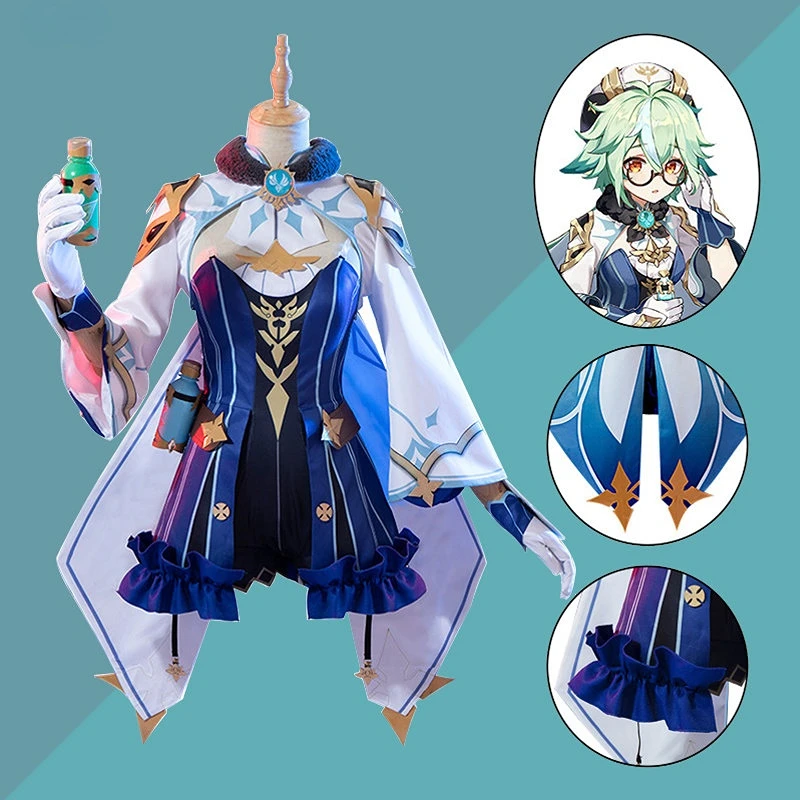 

Косплей-костюмы Game Genshin Impact, косплей-костюмы из сахарозы, костюмы на Хэллоуин для женщин, одежда аниме, лоли, костюм, парик, фигурка, униформа