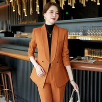 2022 autumn winter formal ladies orange blazer women business suits with sets work wear office uniform 5xl size pants jacket
