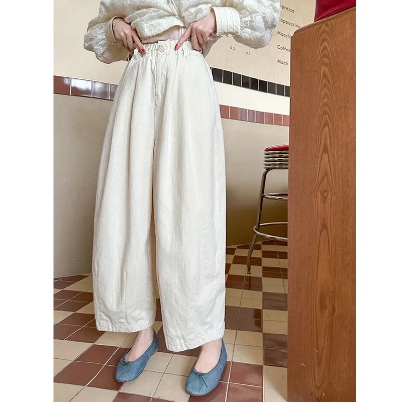 2023 New Arrival Spring Summer Women All-matched Vintage Cotton Ankle-length Pants Casual Loose Elastic Waist Harem Pants P632