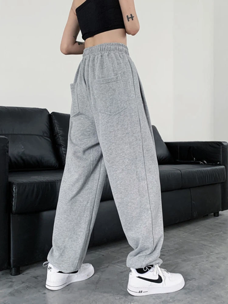 HOUZHOU серые спортивные штаны для бега Женские Мешковатые корейские модные