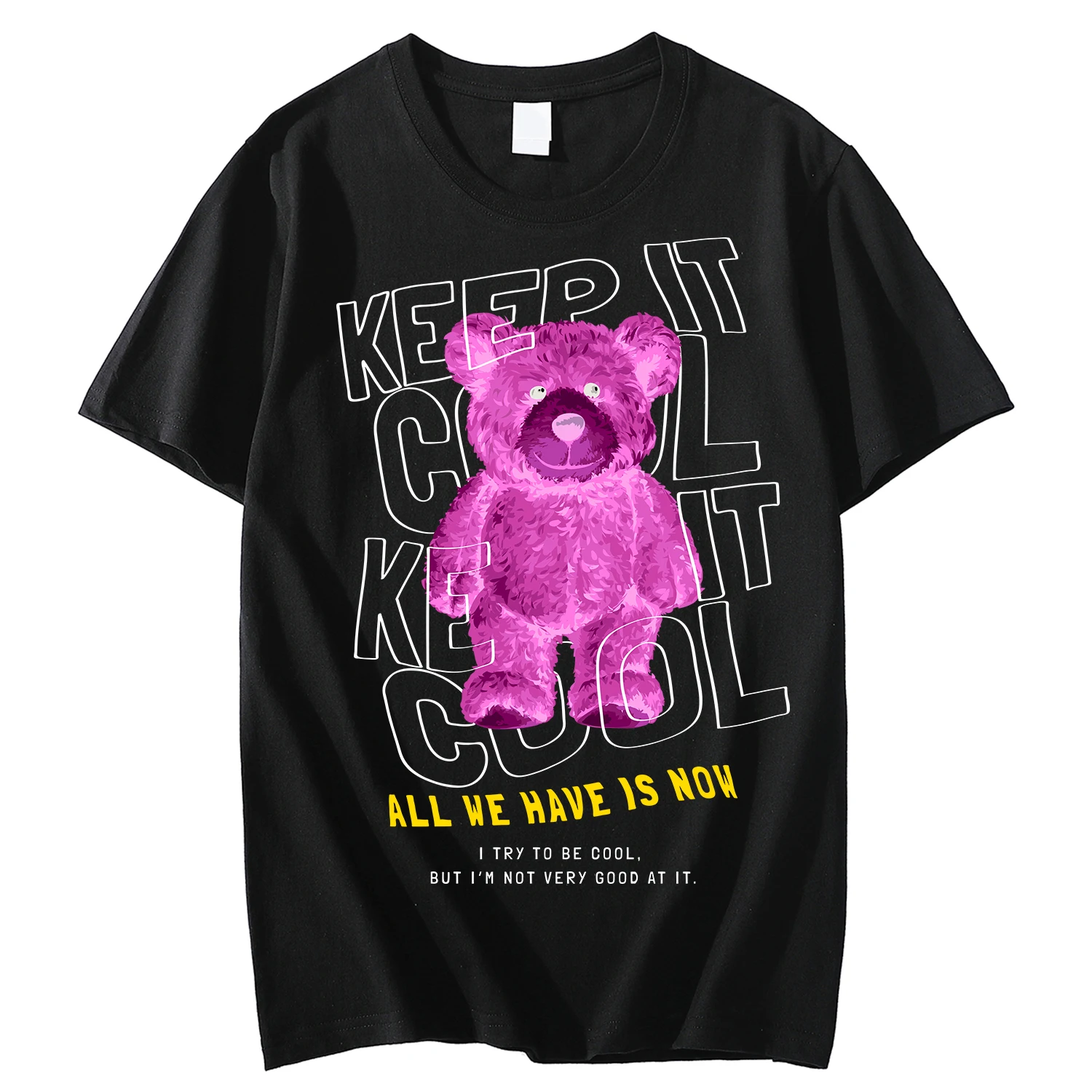 

Креативная Футболка с принтом розового медведя, Мужская модная хип-хоп Топ в стиле Харадзюку с короткими рукавами, Повседневная футболка оверсайз с круглым вырезом, уличная одежда