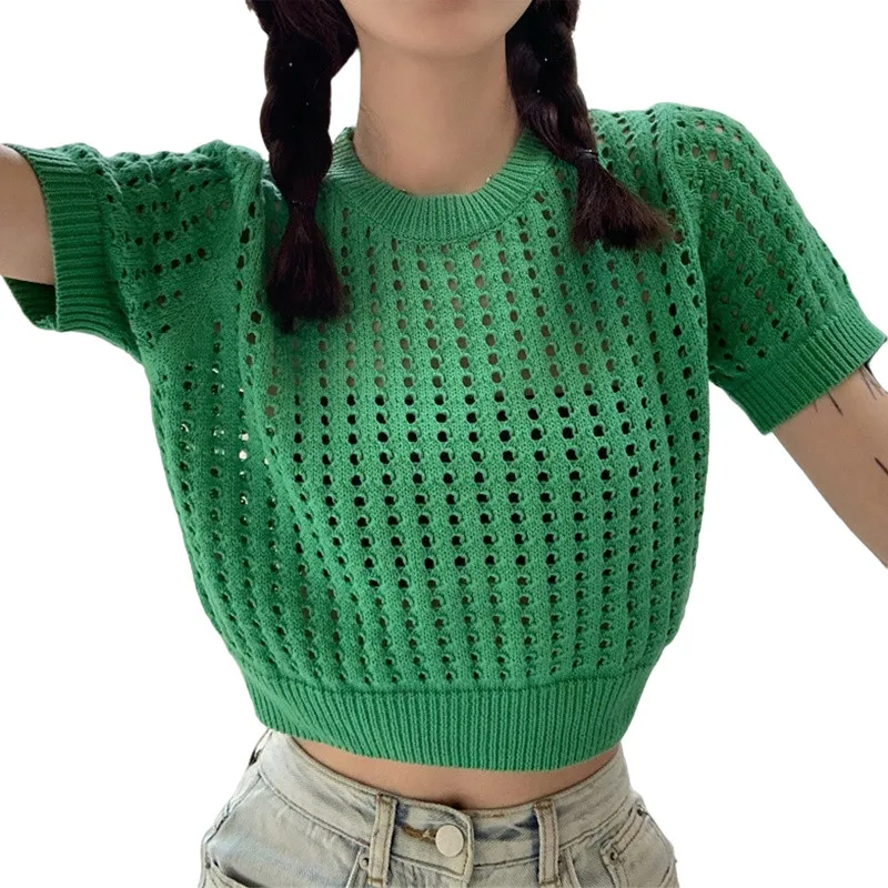 

Женская трикотажная футболка с коротким рукавом и круглым вырезом