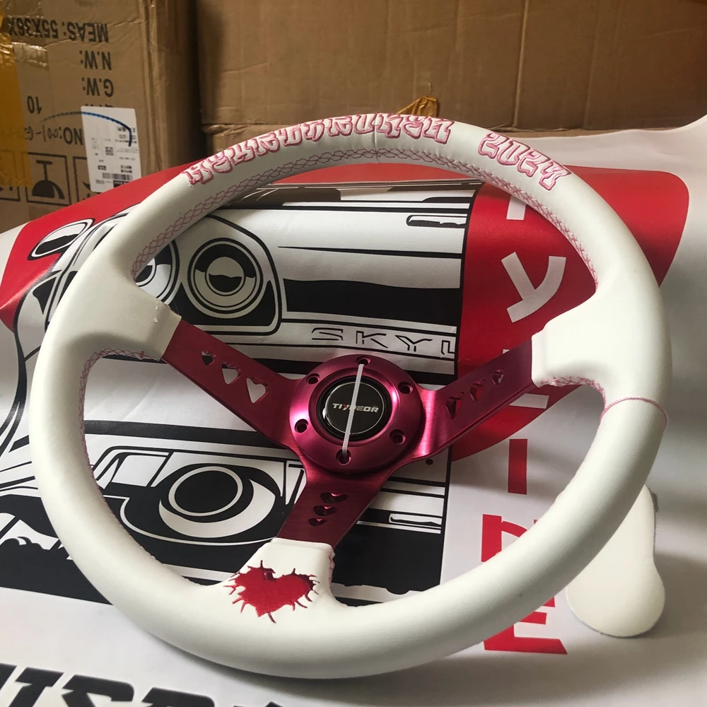 JDM Heart 14-дюймовый гоночный руль Tiypeor Car Drift Game Белый кожаный MOMO Volantes для VW BMW Toyota Honda