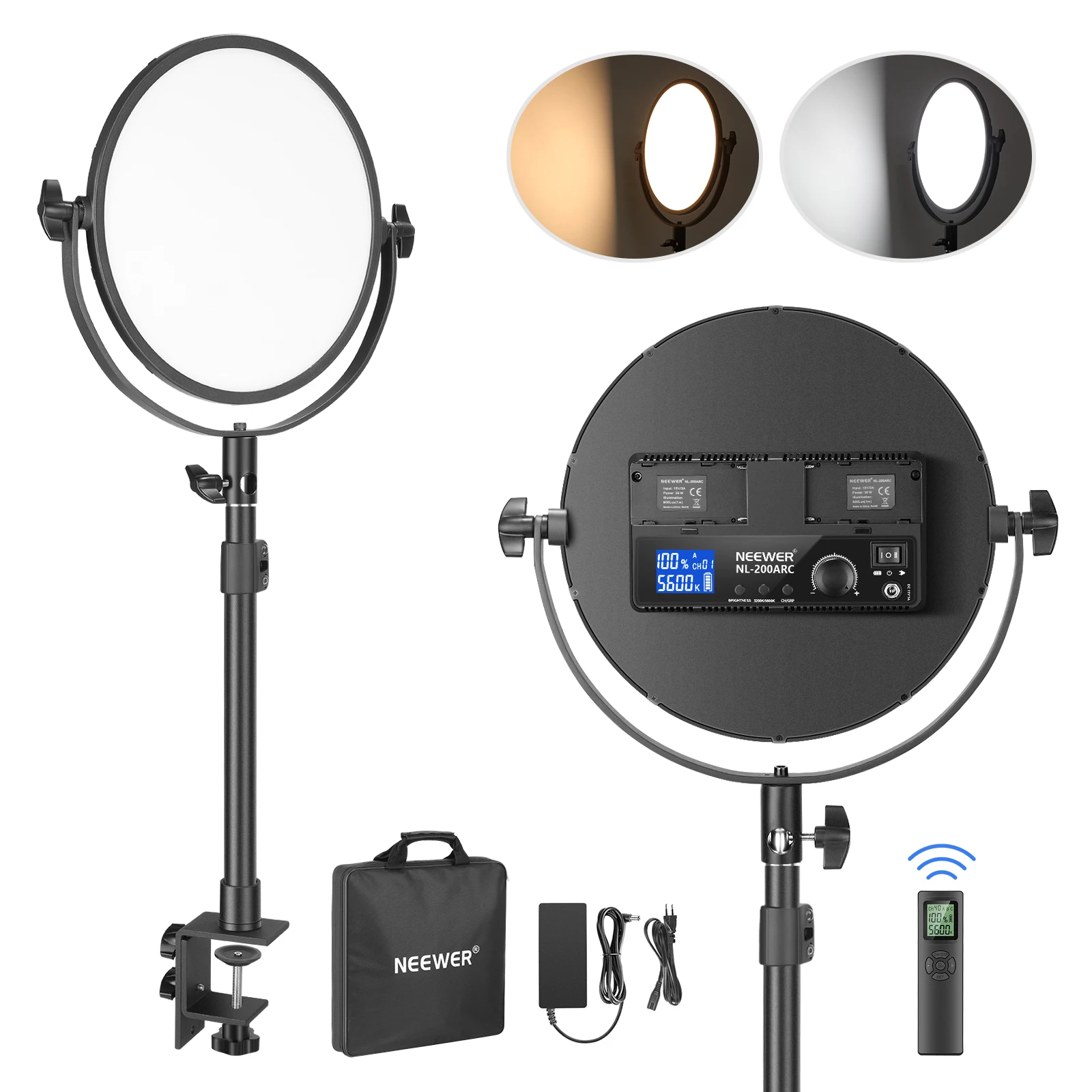 

Neewer Desk Mount Round LED Video Light And 2.4G Wireless Remote, 2-Pack Bi-Color Soft Light Panel CRI97+ For Video Conference