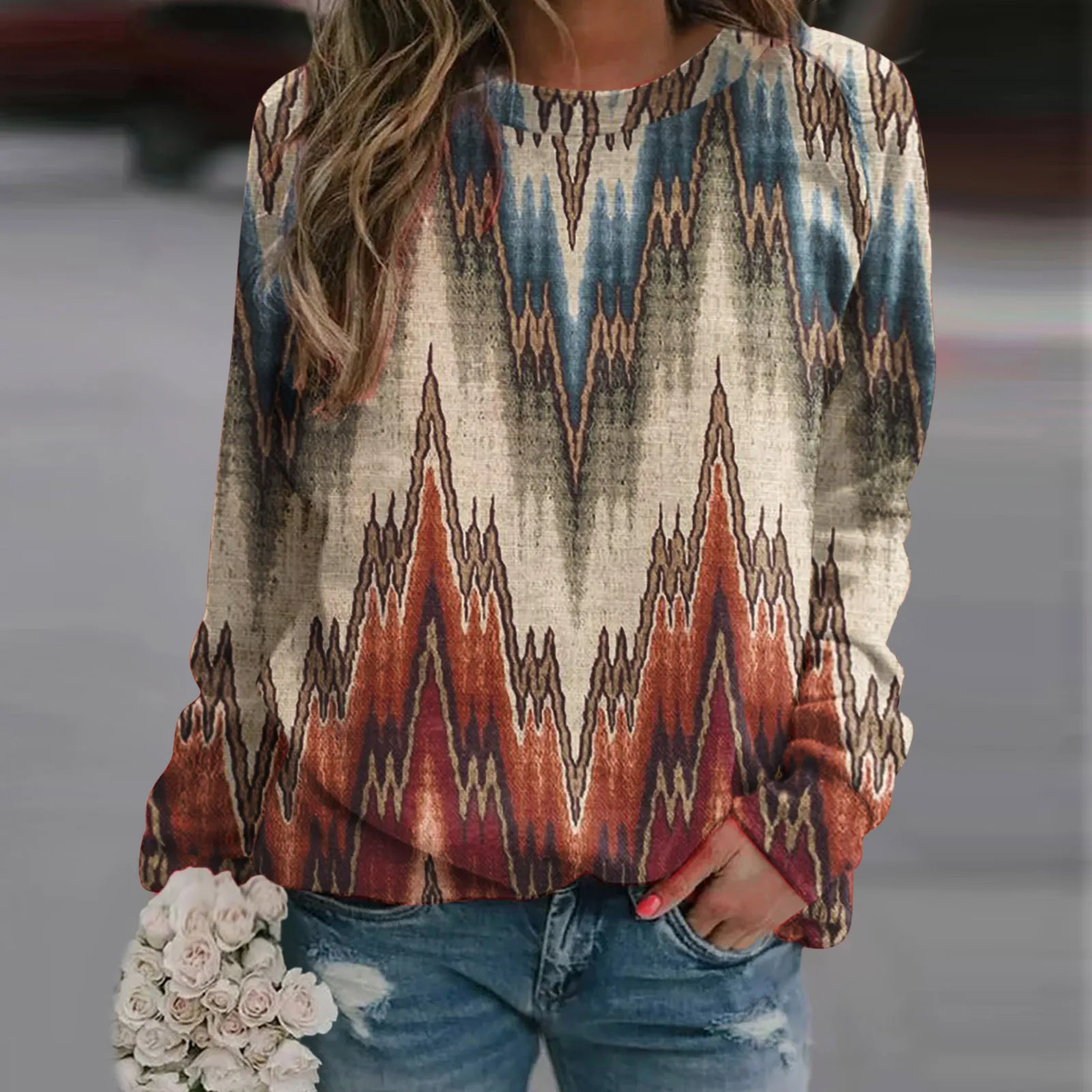 

Blouse Delivery Today Pullover Sweatshirt For Women Vintage Print Sweatshirt Long Sleeve Blouse Lightweight Juniors Fall Clothes