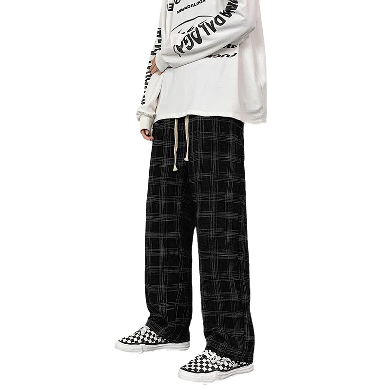 

Korean Style Trend Personality Straight Loose Wide-leg Plaid Pants Men's Brand Trend Casual Trousers Fashion Men's Streetwear