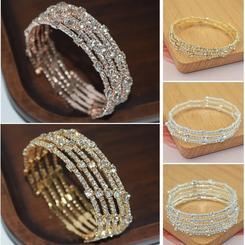 

Модный браслет с блестящими кристаллами, полная яркость, 3/5 рядов, свадебные украшения, серебряный/золотистый кубический цирконий, браслет на запястье, свадьба