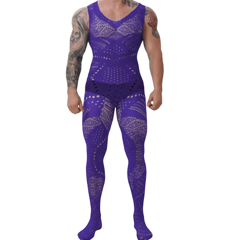Комбинезон с датой Rave Outfits Одежда для вечеринок и клубов Мужское сетчатое белье