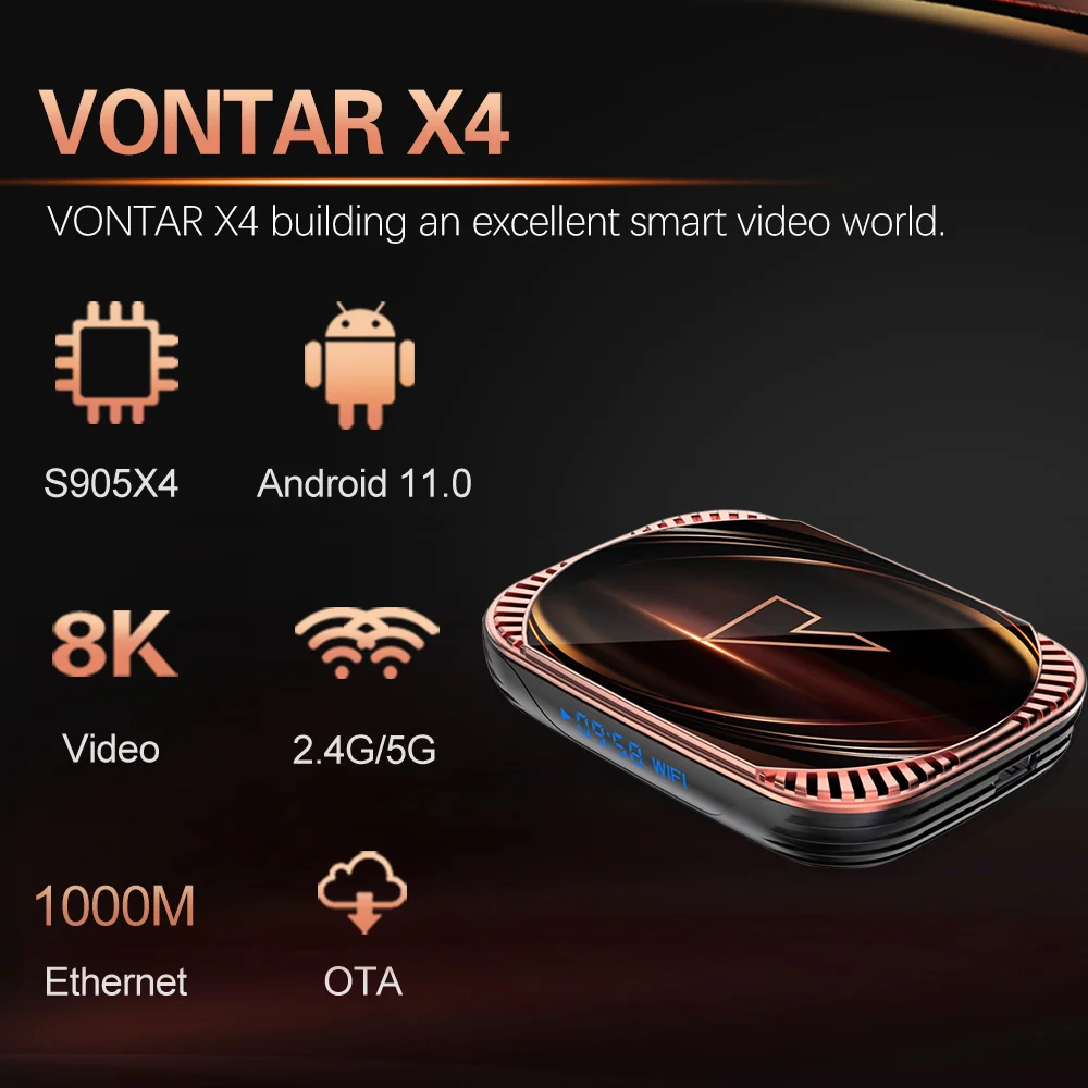 ТВ-приставка VONTAR X4 Android 128 Amlogic S905X4 4 + 1000 ГБ Wi-Fi | Электроника