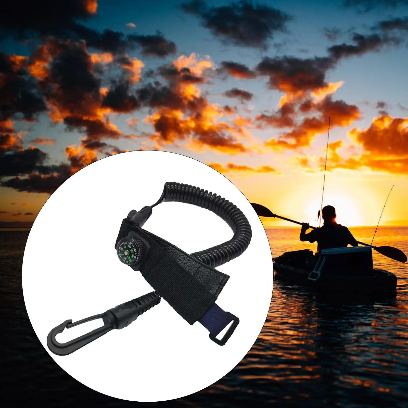 

Kayak Paddle Leash with Mini Compass Safety Coiled Lanyard Stretchable for Canoeing Rafting Boating Fishing Rod Accessories