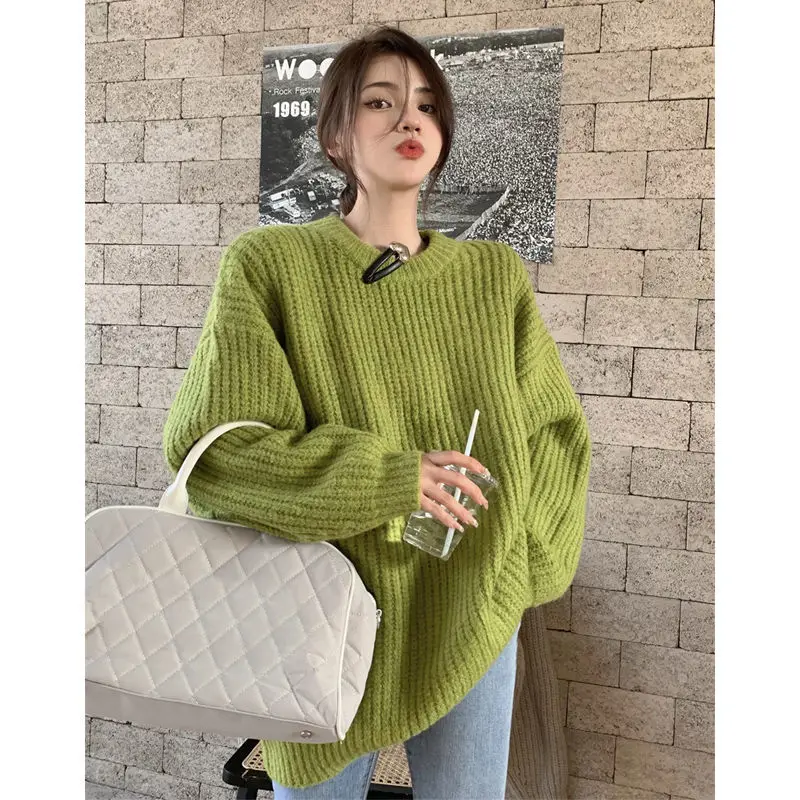 2022 New Arrival Autumn Korean Style Women Loose Casual O-neck Long Sleeve Pullover All-matched Vintage Sweater P729