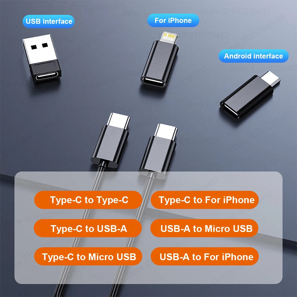 Кабель Для Быстрой Зарядки 5-в-1 С Передачей Данных USB Micro iPhone C To Type PD60W Зарядное