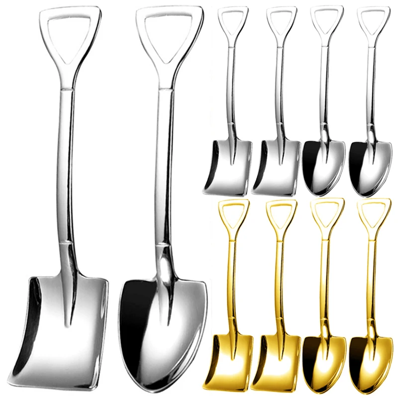 

4pcs Set Stainless Steel Shovel & Point Spoons Coffee Tea Spoon Ice Cream Dessert Tip Scoops Cutlery Tableware Set Kitchen Tools