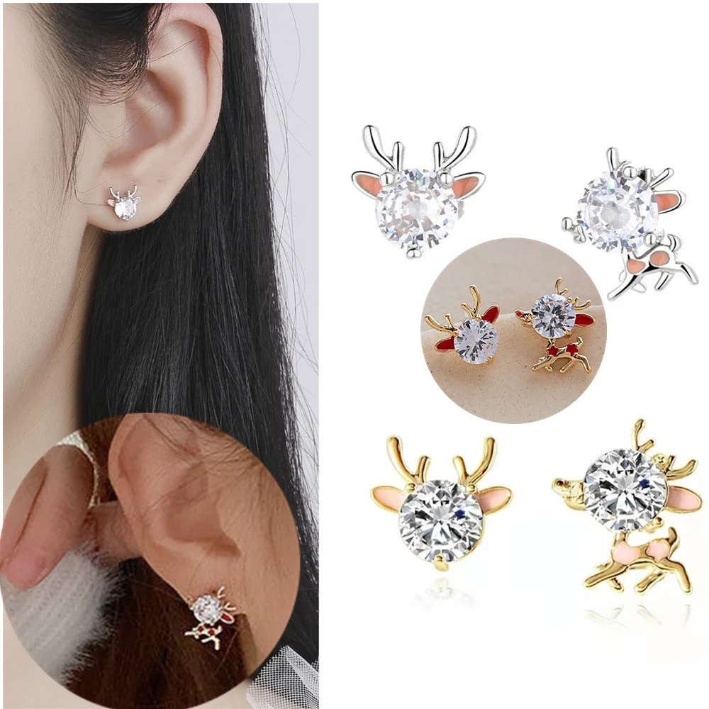 

Asymmetric Cute Deer Earrings Niche Design Sense Anti Allergic Christmas Earrings Women Autumn And Winter Earrings Jewelry Gifts
