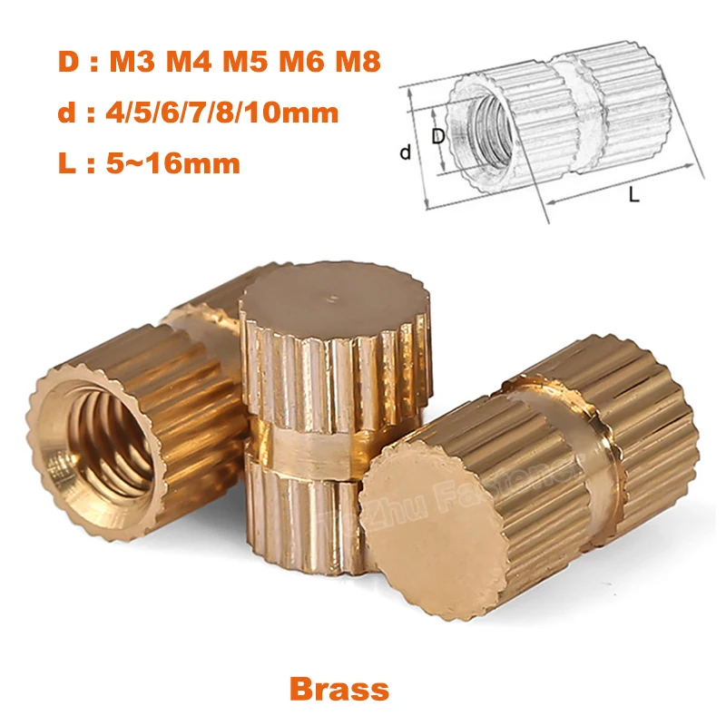 

5-50pcs M3 M4 M5 M6 M8 Solid Brass Insert Nut Injection Molding Brass Knurled Thread Inserts Nuts Blind Hole Single Pass Metric