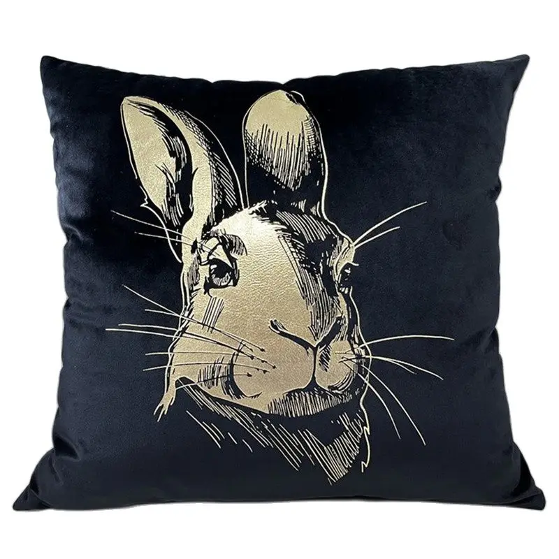 

Hot Selling Rabbit Foil Printing Square Velvet Bunny Cushion Cover Gold Stamping Throw Pillowcase Easter Living Room Bedroom