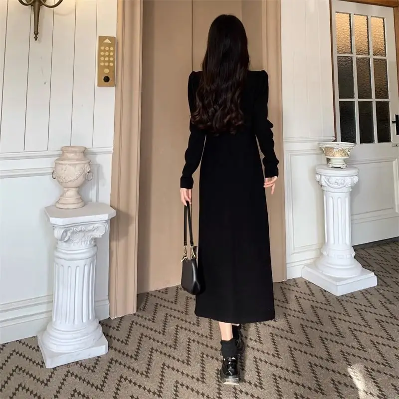 Осенне-зимние платья с вырезами женская одежда на талии модное однотонное