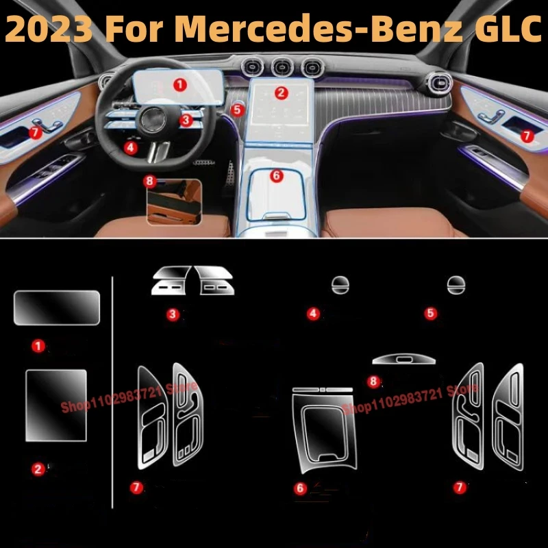

For Mercedes-Benz GLC W254 2023 Car Interior Film Dashboard piano board Shift center console Anti-scratch transparent TPU Film