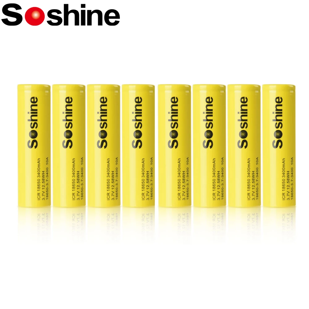 

Soshine 3400mAh 18650 Rechargeable Battery Original 3.7V 3C ICR 18650 Li-ion Battery 3400mah 10A Batteries for Toy Flashlight