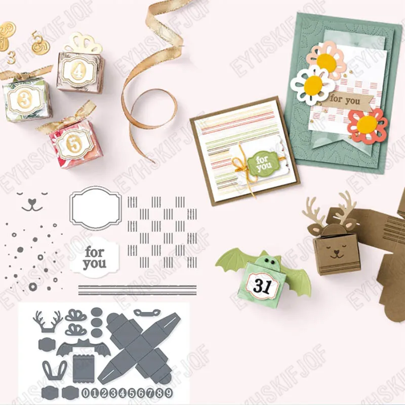 

Gift Box Antlers Metal Cutting Dies Stamps Scrapbook Diary Decoration Embossing Template Diy Greeting Card Handmade 2022 New Hot