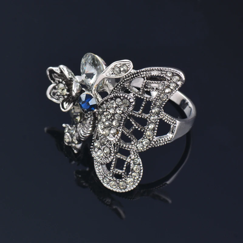 

LEEKER Vintage Butterfly Rings For Women Antique Silver Color Crystal Ring On Finger Fashion jewelry 2022 New Arrival 013 LK6