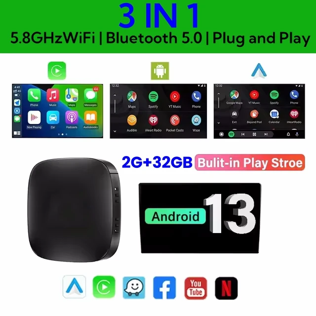 

2025 CarPlay Smart Ai Box Беспроводной Адаптер Android Auto CarPlay Для Netflix YouTube 5GWiFi Интеллектуальные Системы Для А...