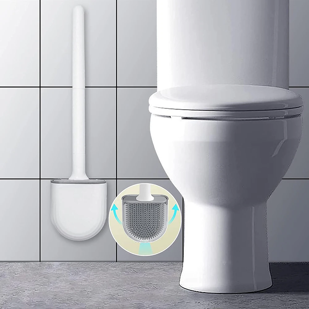 

Breathable Toilet Brush Water Leak Proof With Base Silicone Wc Flat Head Flexible Soft Bristles Brush With Quick Drying Holder