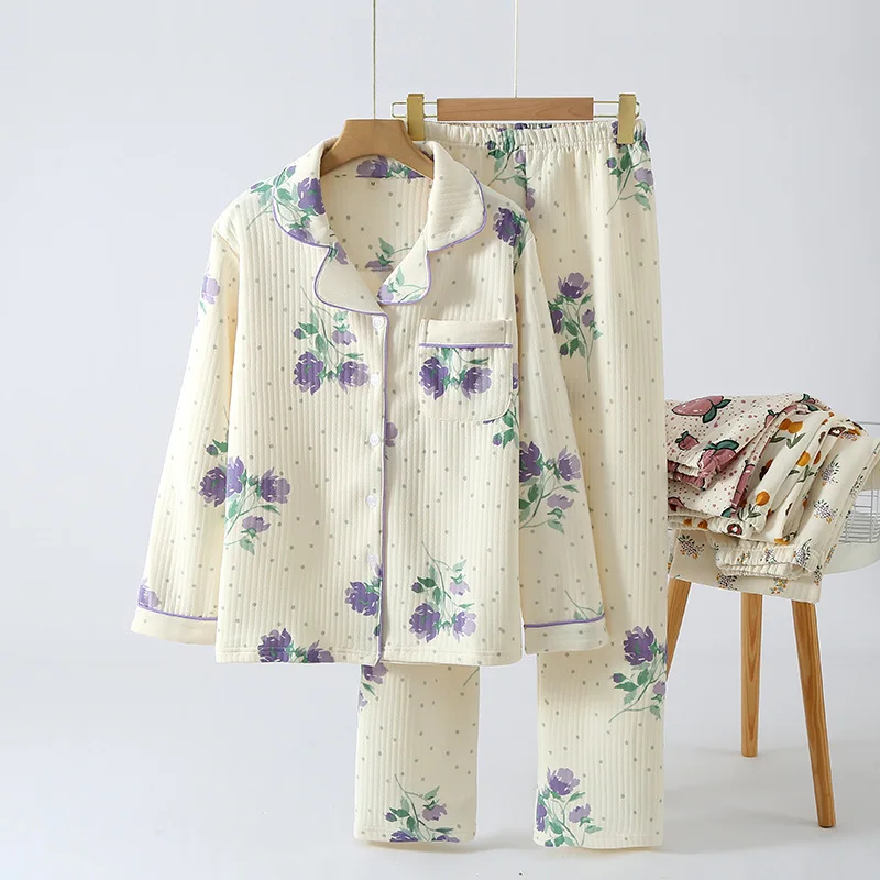 Женские пижамные комплекты на осень-зиму 2023 Кардиган с длинным рукавом и