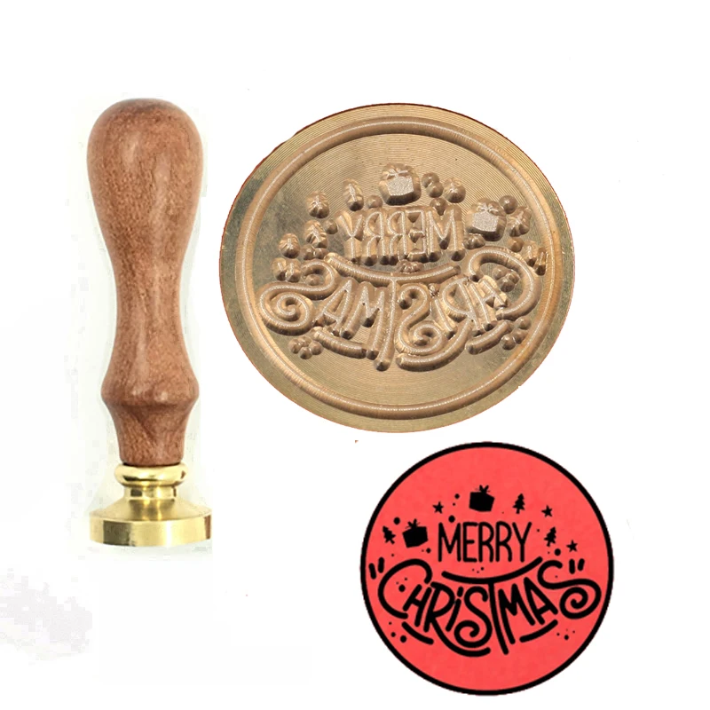 

Изысканная краска восковая печать орнамент Счастливого Рождества деревянная ручка, DIY старинная печать в стиле ретро, овальная форма воско...