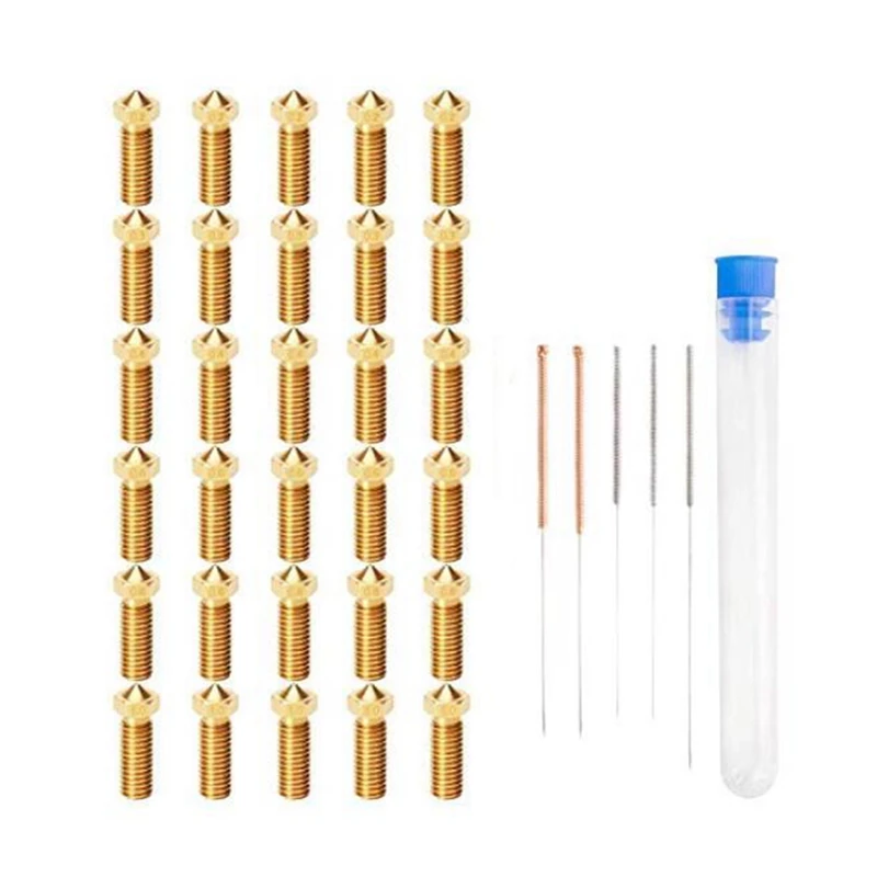 

30PCS M6 Extruder Nozzles 3D Printer Nozzles Different Sizes Nozzles Stainless Steel Nozzle Cleaning Needles