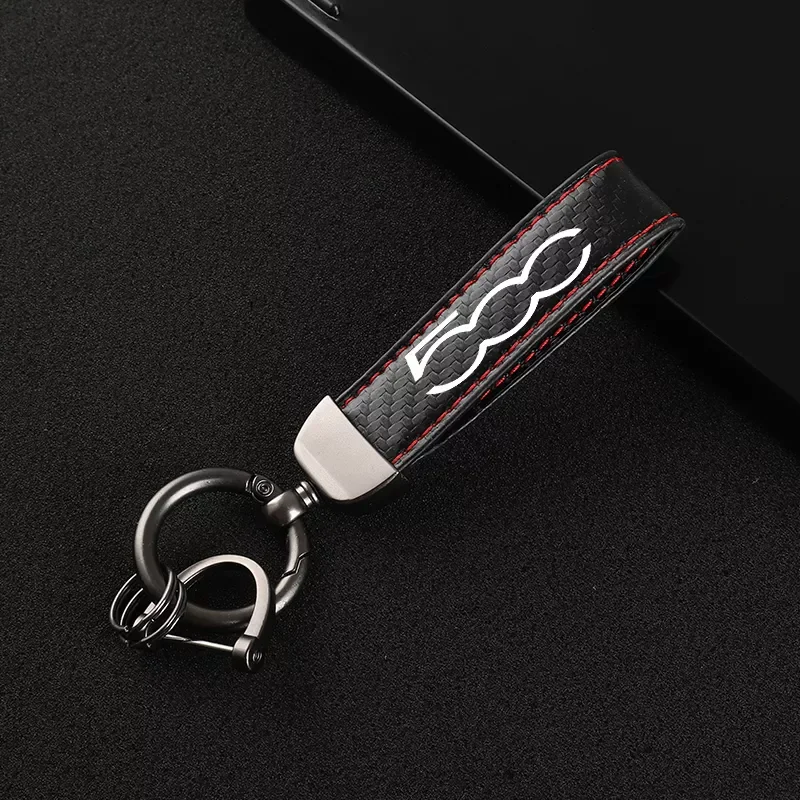

AUTO PARTS New Carbon fiber with line Leather Car KeyChain sports Custom Key Rings For Fiat Punto 500 Panda Abarth Tipo Car Acc