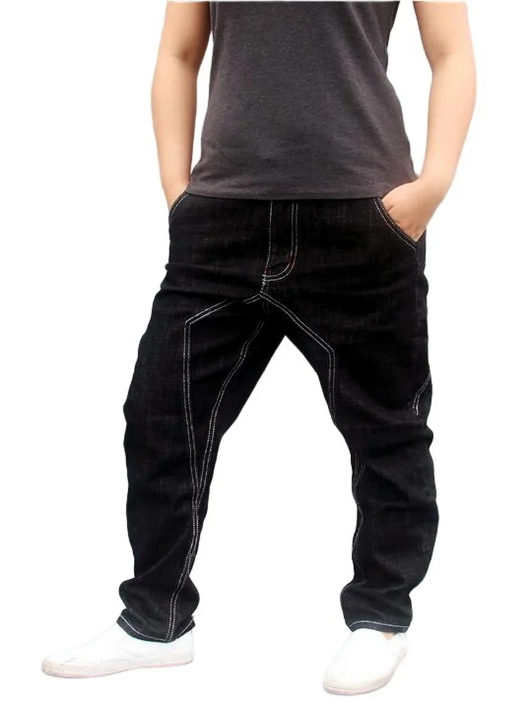Men's Jeans Cross-Pants Jeans Black Small Straight Legs Hip Hop Pants Loose Large Size Skate Pants