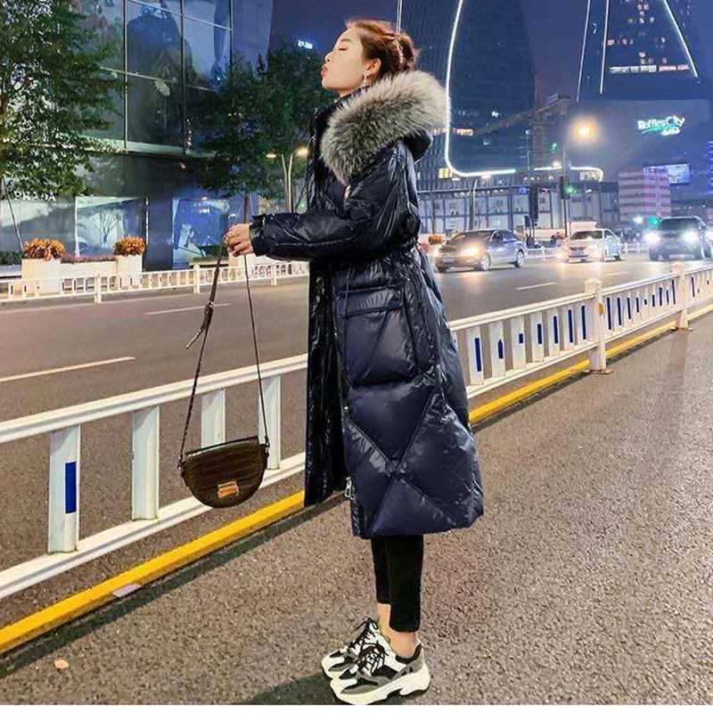 

Women's Large Fur Coat 2022 Winter New Shiny Long Cotton Clothes Thickened