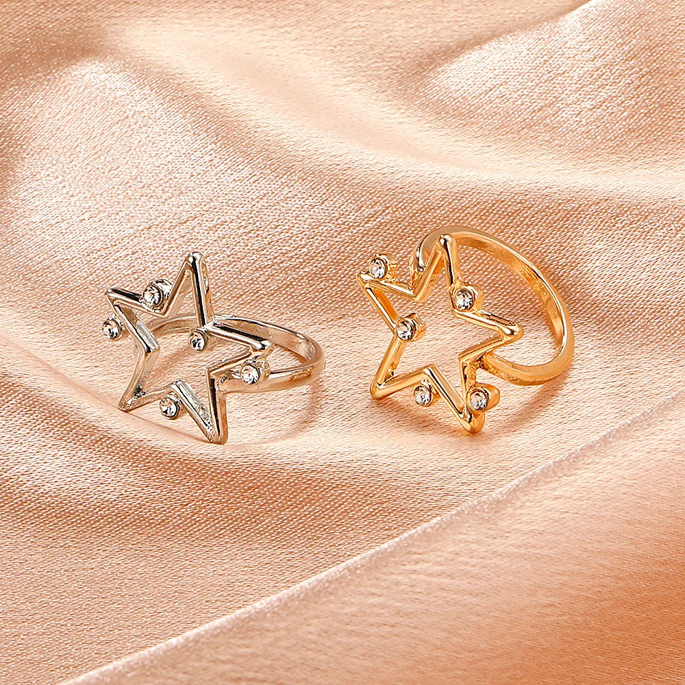 

Hollowed-Out Star Ring Personality Temperament Micro-Set Zircon Five-Pointed Star Index Finger Ring Net Red Ring $1 Postage Free