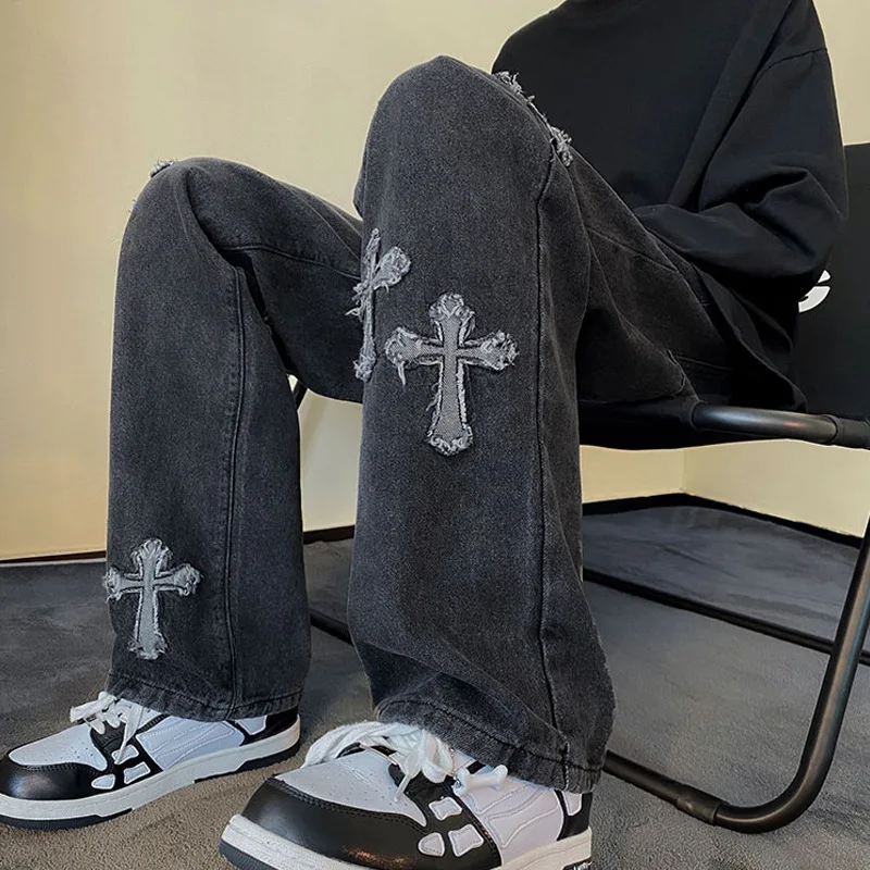 Y2K Retro Men's Streetwear Loose Jeans Trousers Crossover Hip Hop Men's Loose Jeans Pants Ladies Oversized Boyfriend Jeans Jeans