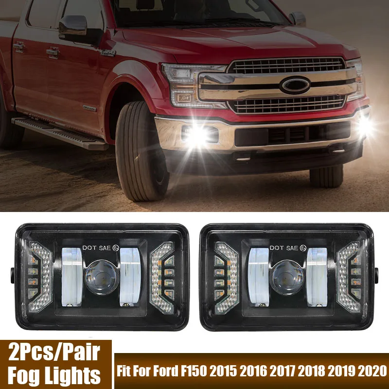 High Quality Car LED Fog Lamps Set DRL And Turn Light Fit For Ford F150 2015-2020 Aluminum Alloy 6500K Fog Light Car Accessories