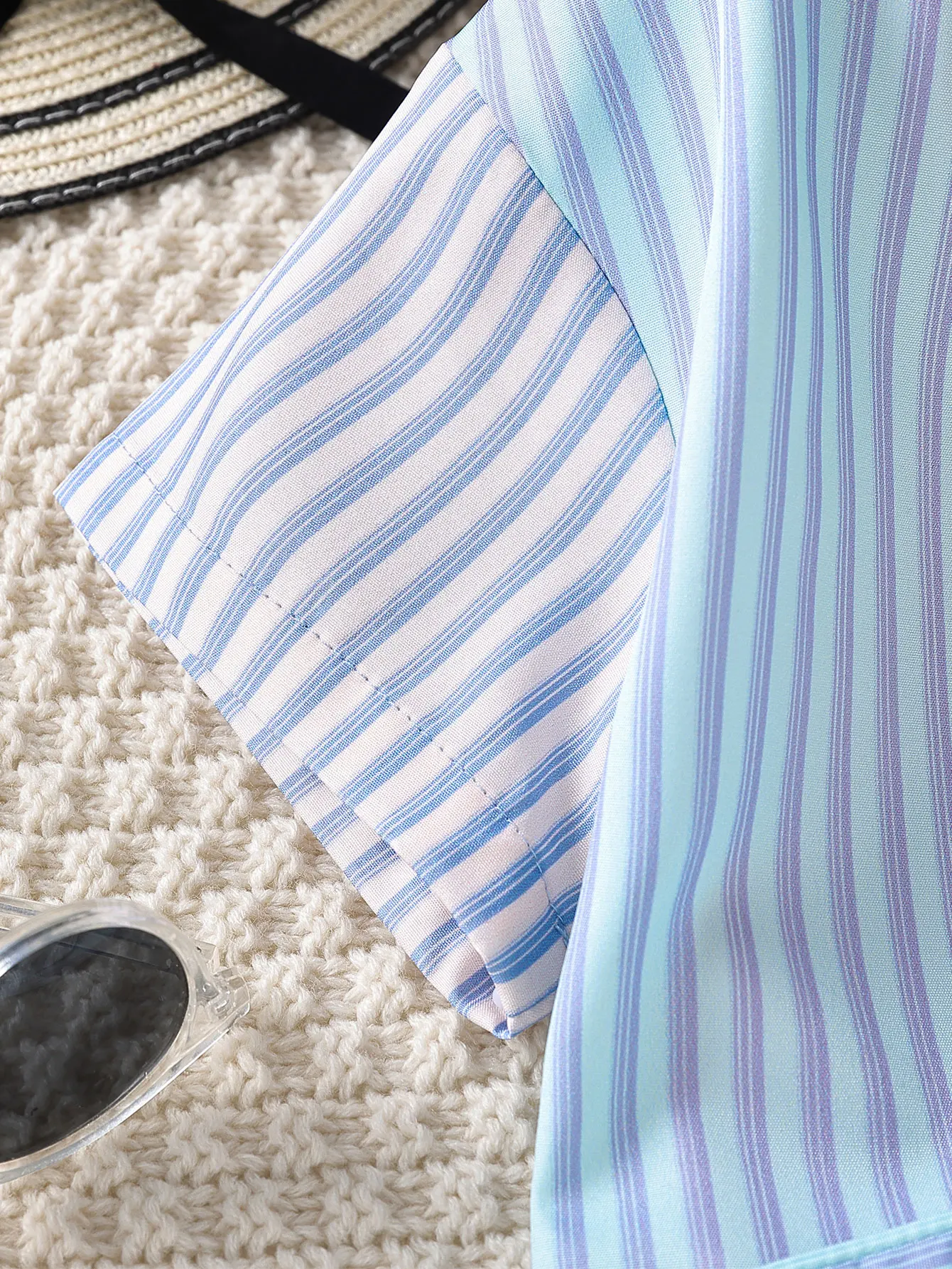 Летний комплект одежды для девочек. Повседневная полосатая рубашка из