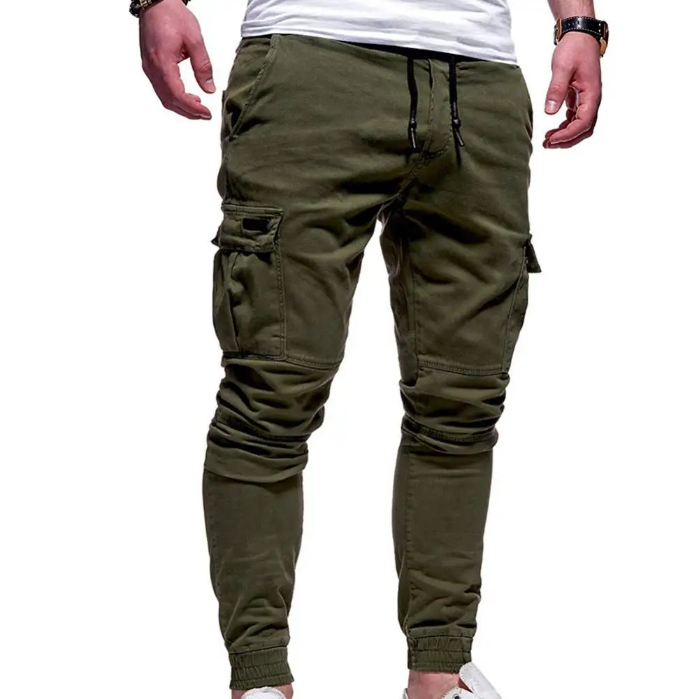 

Casual Men Solid Color Multi Pocket Drawstring Ankle Tie Cargo Pants Trousers