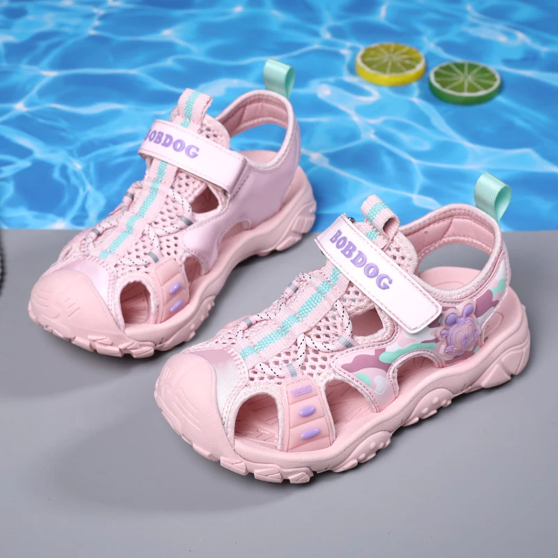 

2022 летние детские сандалии для мальчиков и девочек, пляжная обувь для малышей, детские сандалии на плоской подошве, размеры 27-38 #, розовый, си...