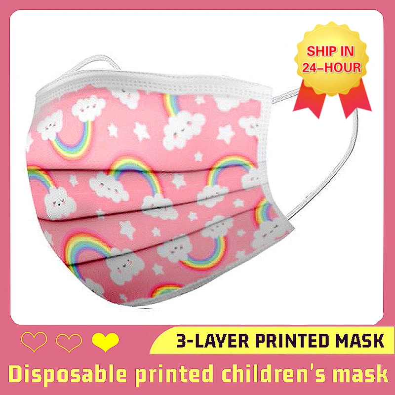 

50pcs Children's Disposable Mask Hanging Ear Type 3 Layer Filter Dustproof Breathable Printing Children Mask