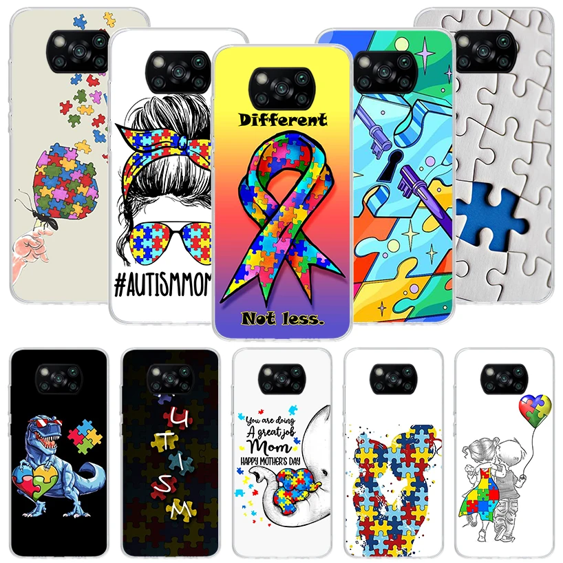 Чехол для телефона с пазлами поддержки аутизма Xiaomi Poco X3 GT X5 X4 Nfc M5S M3 M2 M4 Pro F3 F2 F1 Mi Note