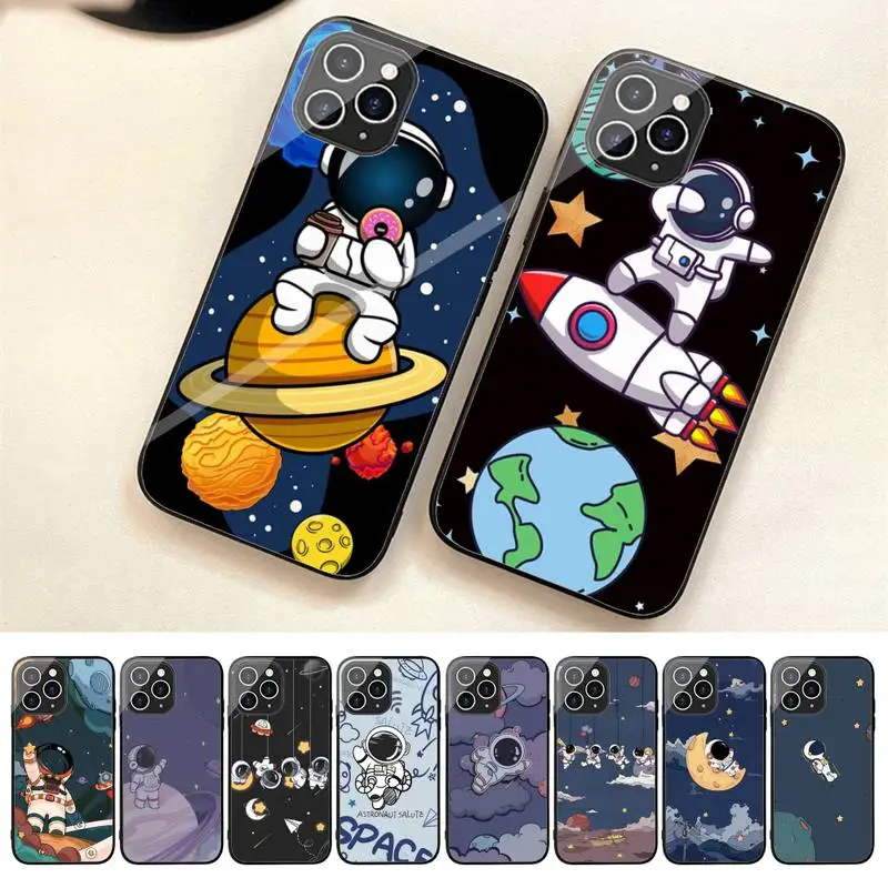 

Cute Astronaut Phone Case For Iphone 7 8 Plus X Xr Xs 11 12 13 Se2020 Mini 14 Pro Max Tempered Glass Fundas