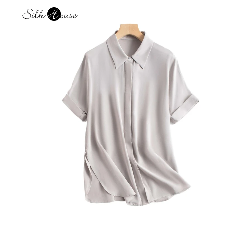 26 мм тяжелая 100% натуральный шелковый крепдешин в стиле ретро с воротником-поло