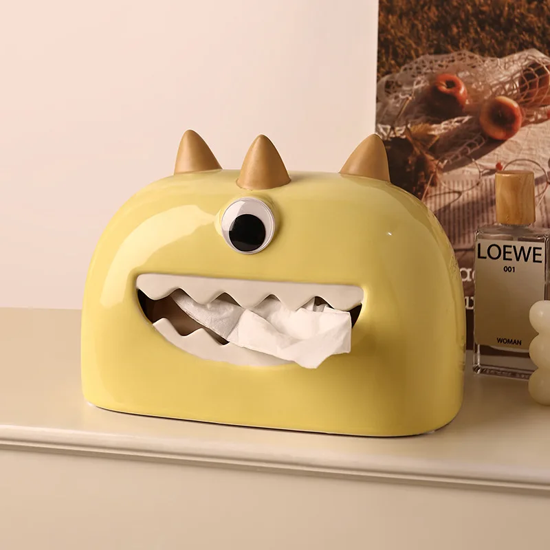 

Ceramic Tissue Box Cartoon Monster Amusing Children's Room Desktop Storage Napkin Holder Paper Towel Holder Home Decoration