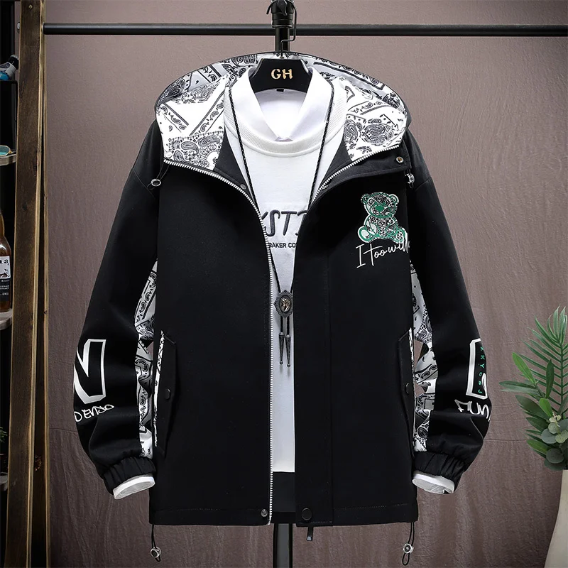 Куртка мужская с капюшоном модная повседневная короткая ветровка свободного