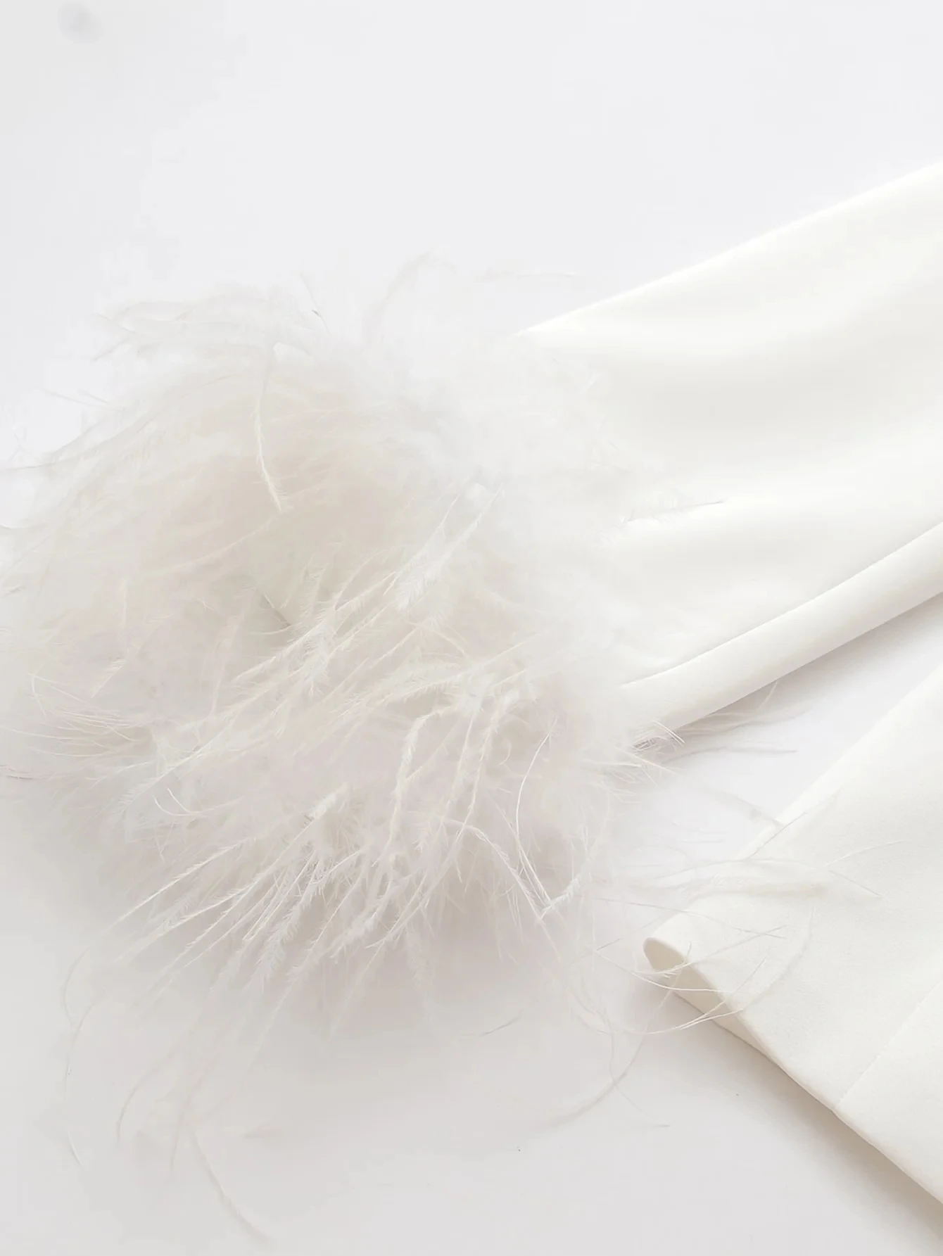 Dave&Di Fahsion Jacket Vintage Feather In Sleeve Pure White Loose Long Blazers Women